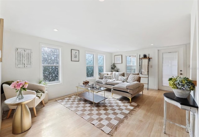 living room with light hardwood / wood-style flooring