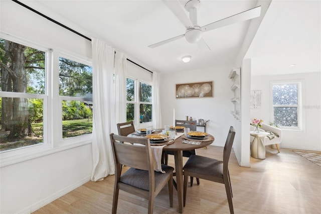 dining room featuring ceiling fan and light hardwood / wood-style floors