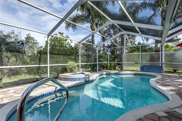 view of pool featuring a lanai and a patio