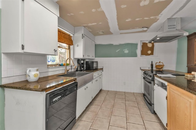 kitchen with sink, white cabinets, and black appliances