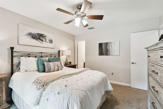 bedroom featuring carpet and ceiling fan