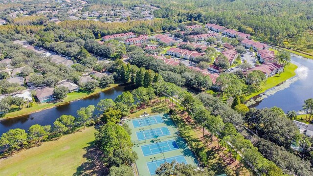 aerial view featuring a water view