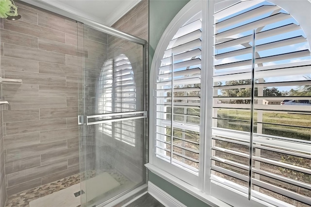 bathroom featuring walk in shower