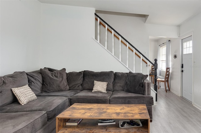 living room featuring light wood-type flooring