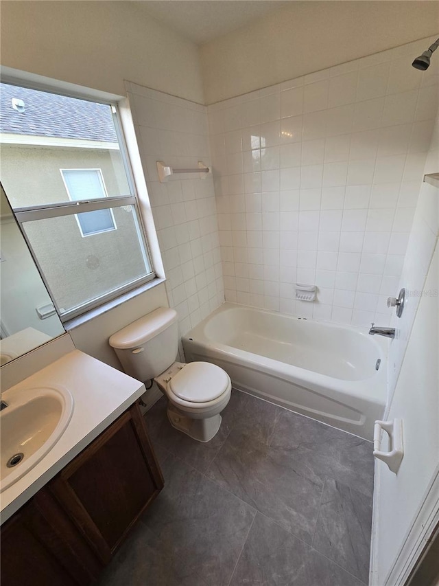 full bathroom with vanity, shower / bathtub combination, and toilet