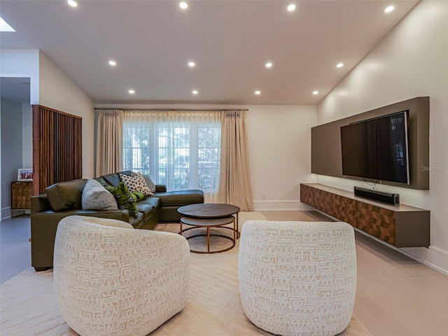 living room with vaulted ceiling