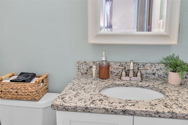 interior details featuring vanity and toilet