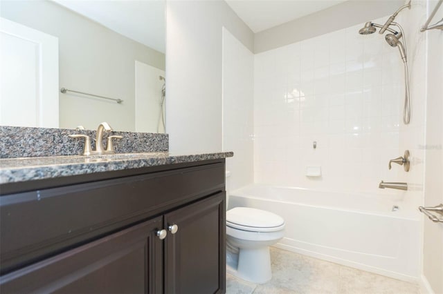 full bathroom with toilet, vanity, and bathing tub / shower combination