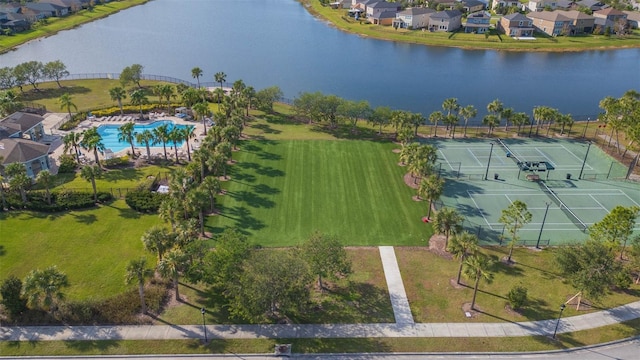 drone / aerial view featuring a water view