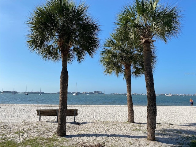 view of water feature featuring a beach view