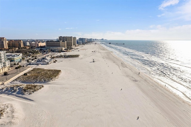 drone / aerial view with a view of the beach and a water view