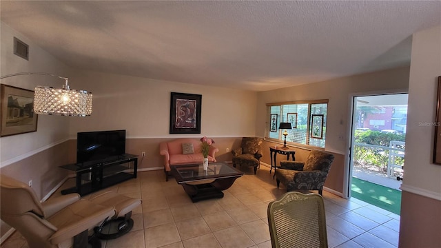 living room featuring light tile patterned floors