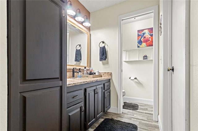 bathroom with vanity, hardwood / wood-style floors, and toilet