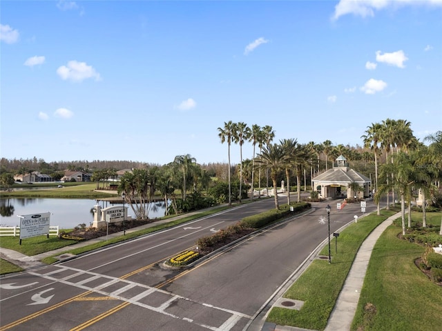 view of road featuring a water view