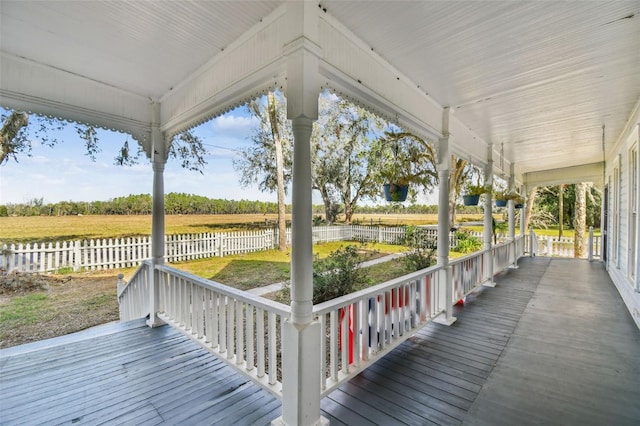 wooden deck with covered porch and a water view