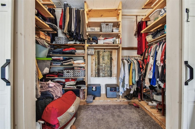 walk in closet with carpet flooring