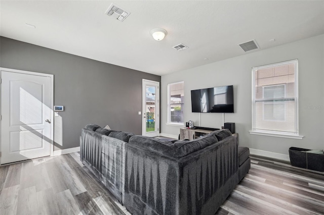 living room with hardwood / wood-style floors