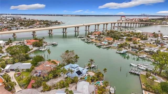 aerial view featuring a water view