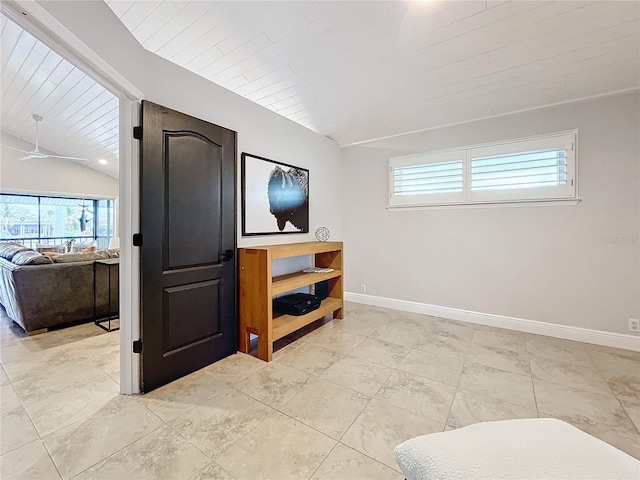 bedroom with vaulted ceiling and wooden ceiling