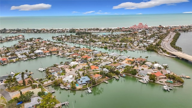 bird's eye view featuring a water view