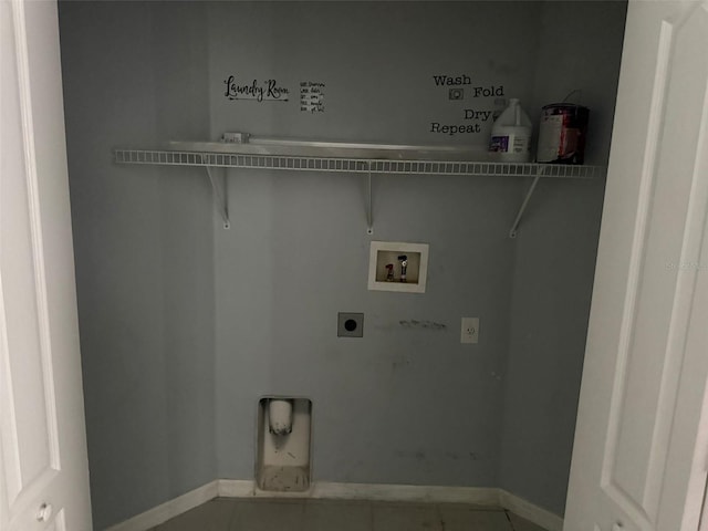 washroom with electric dryer hookup, tile patterned floors, and washer hookup