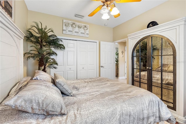 bedroom with a closet and ceiling fan