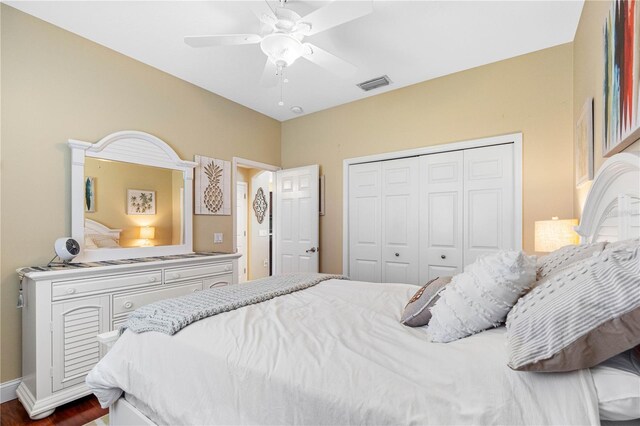 bedroom with a closet and ceiling fan