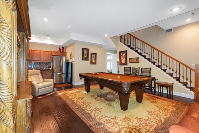 rec room with hardwood / wood-style flooring and pool table