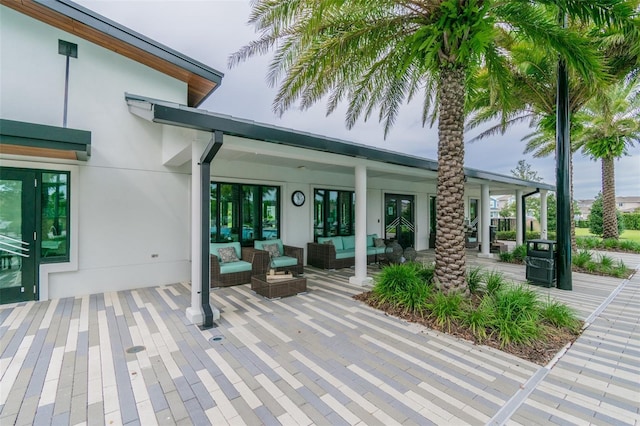 exterior space featuring an outdoor hangout area