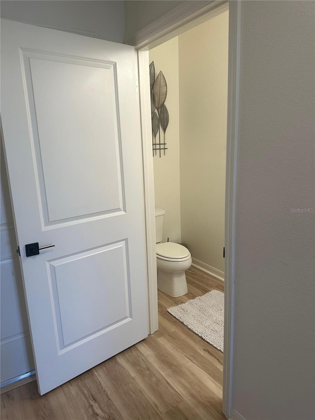 bathroom with wood-type flooring and toilet