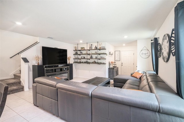 living room featuring light tile patterned floors