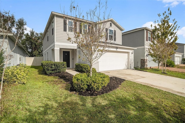 view of front facade featuring a front yard and a garage