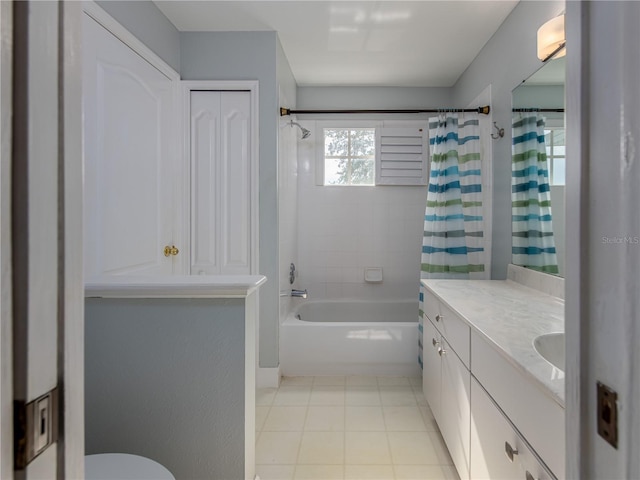 4709 Corsage Dr, Lutz, FL 33558 - full bath featuring shower / bath combination with curtain, vanity, and tile patterned flooring