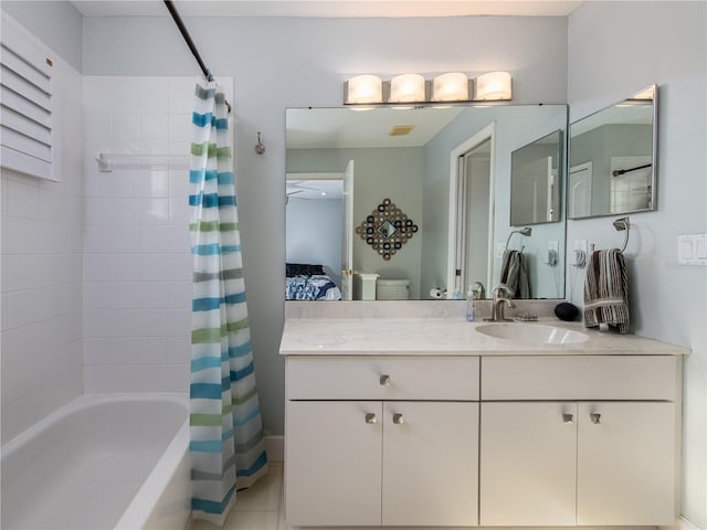 4709 Corsage Dr, Lutz, FL 33558 - bathroom with shower / tub combo with curtain and vanity