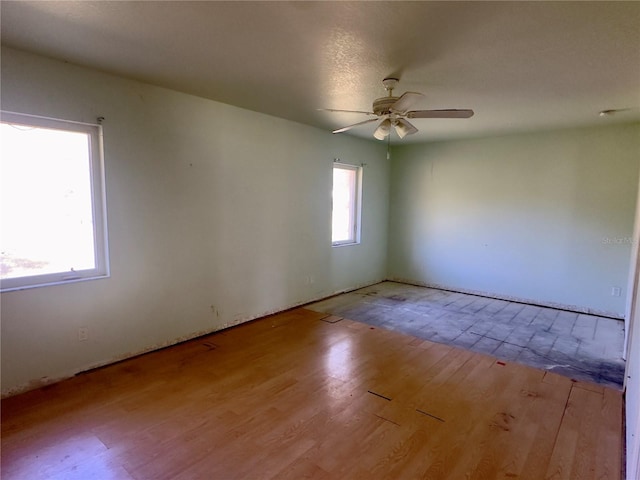 empty room featuring light hardwood / wood-style flooring and ceiling fan