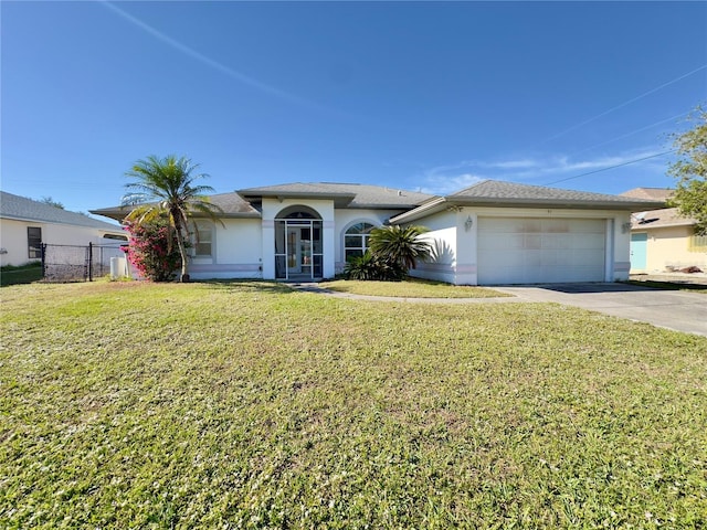 view of front of home featuring a front lawn and a garage