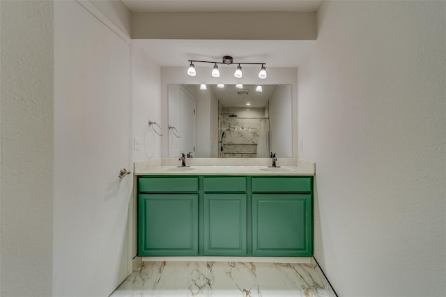 bathroom featuring vanity and walk in shower