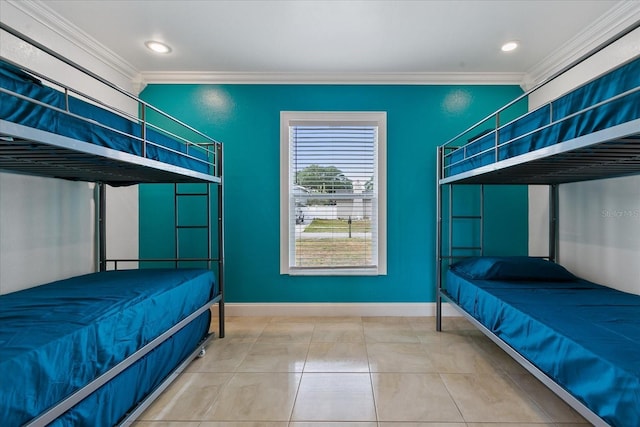 unfurnished bedroom featuring tile patterned flooring and ornamental molding