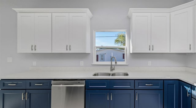 kitchen with sink, stainless steel dishwasher, and white cabinets