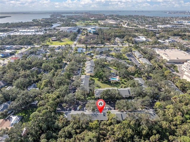 aerial view featuring a water view