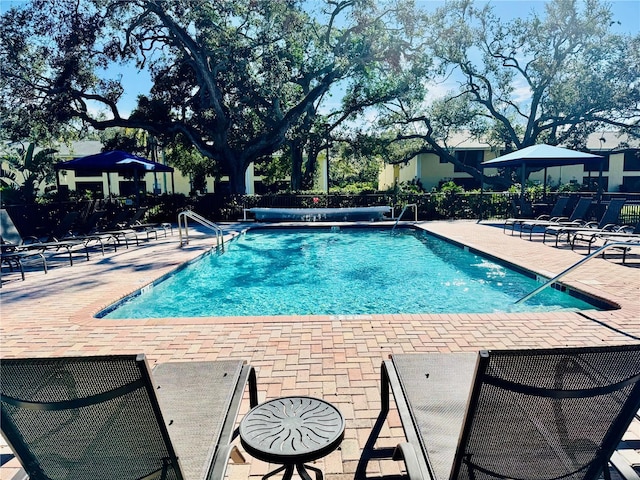 view of swimming pool featuring a patio area