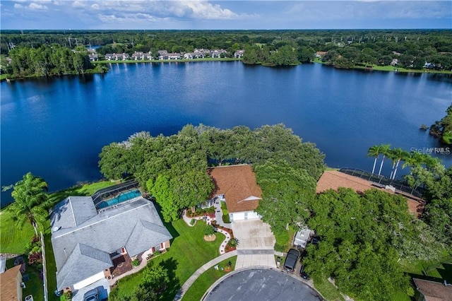 aerial view featuring a water view