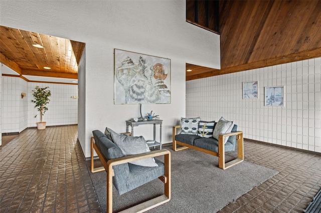 interior space featuring wooden ceiling