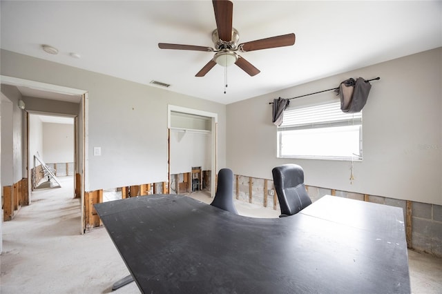 home office with ceiling fan