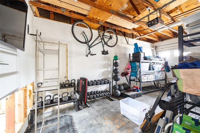 garage with a garage door opener