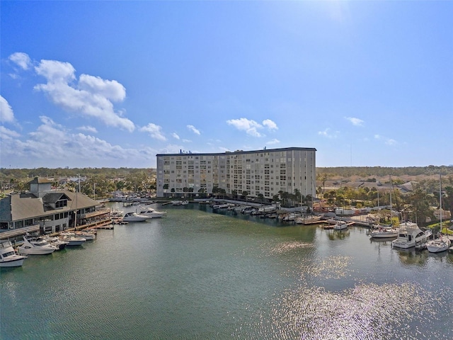 property view of water featuring a dock