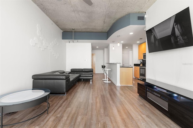 living room with light hardwood / wood-style flooring