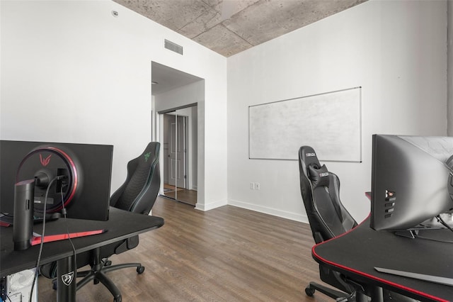 home office featuring hardwood / wood-style floors