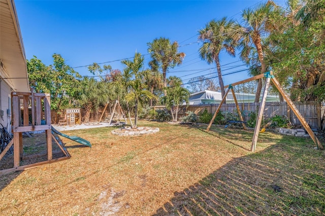 view of yard with a playground