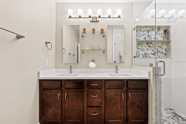 bathroom with vanity and an enclosed shower